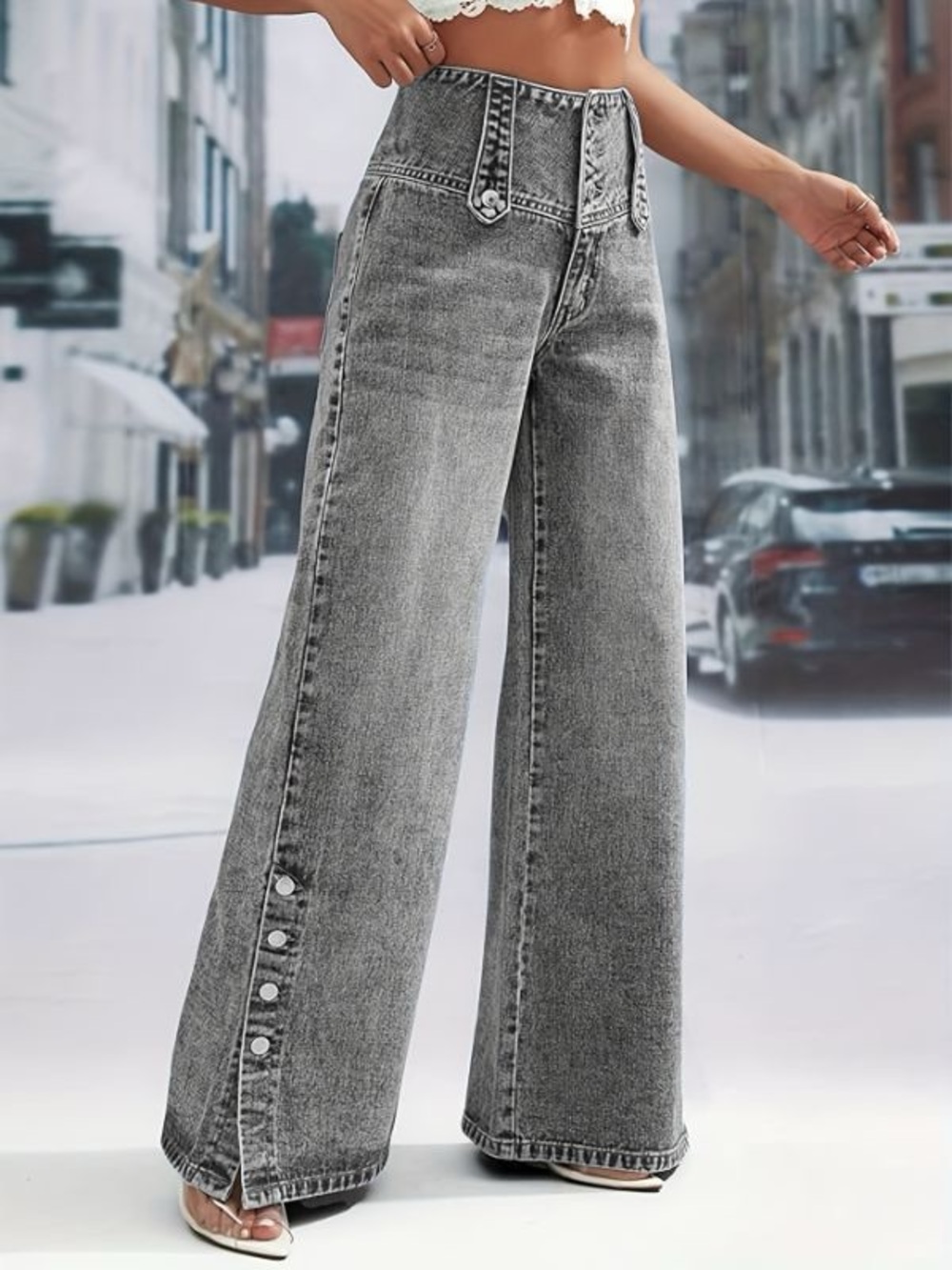 QBLB Fashion Wide Leg Baggy Denim Jeans Women’s Size XL Black